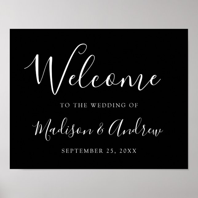 Poster Mariage noir de script tendance Bienvenue (Devant)
