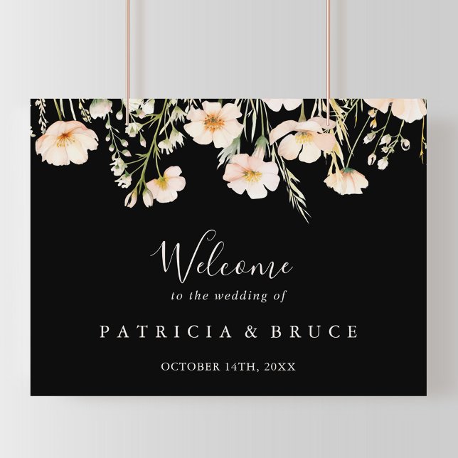 Poster Mariage noir Fleur sauvage Blush classique Bienven (Créateur téléchargé)