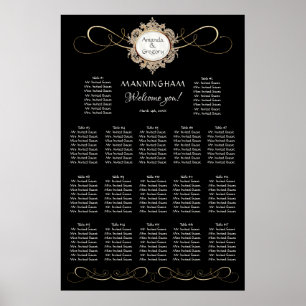 Poster Mariage noir simple Elegant Gold Swirl