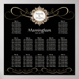 Poster Mariage noir simple Elegant Gold Swirl