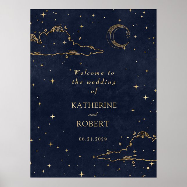 Poster Mariage Nuages Lune Or Céleste Mystique (Devant)