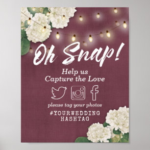 Poster Mariage Oh Snap Hashtag Hydrangeas & String Lights
