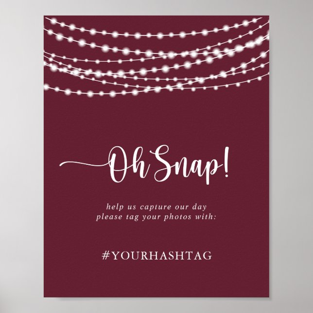 Poster Mariage Oh Snap Rustic String Lumières Bourgogne (Devant)