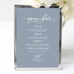 Poster Mariage Open Bar élégant Dusty Blue Sign