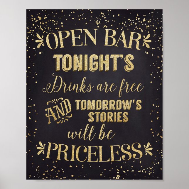 Poster Mariage Open Bar Noir/Or (Devant)