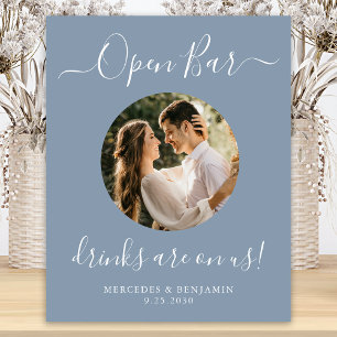 Poster Mariage Open Bar Personnalisé Dusty Blue Photo