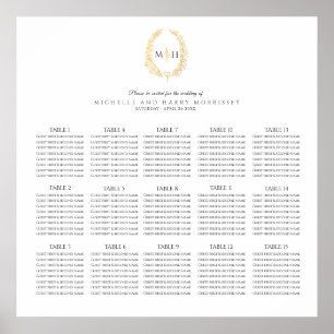 Poster Mariage ovale en or noir 15 tables