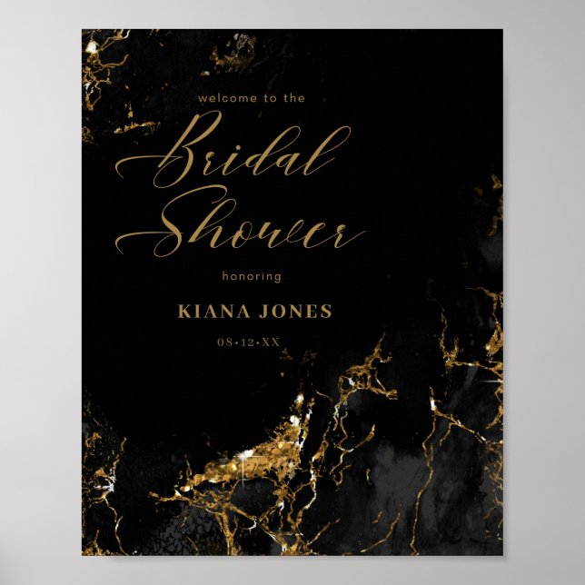 Poster Mariage pailleté de marbre Noir Or ID644 (Devant)