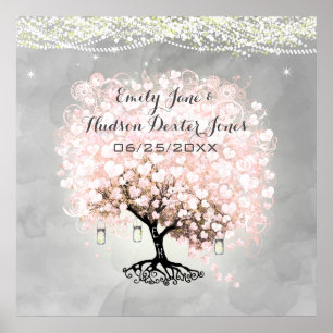 Poster Mariage Pale Millennial Pink Heart Leaf Tree