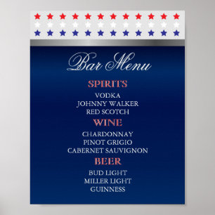 Poster Mariage patriotique rouge, blanc et bleu - Menu Ba