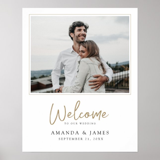 Poster Mariage personnalisé avec photo en or moderne de b (Devant)