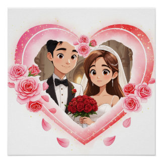 Poster Mariage personnalisé - Coeur d'aquarelle romantiqu