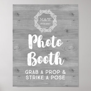 Poster Mariage Photo Booth Sign Wood Motif Wreath