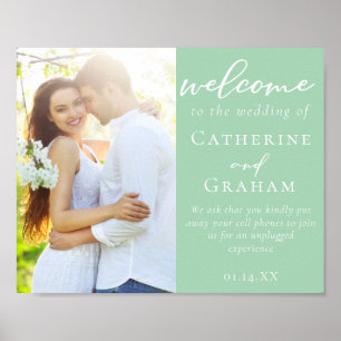 Poster Mariage photo Chic Mint Green Couple Bienvenue