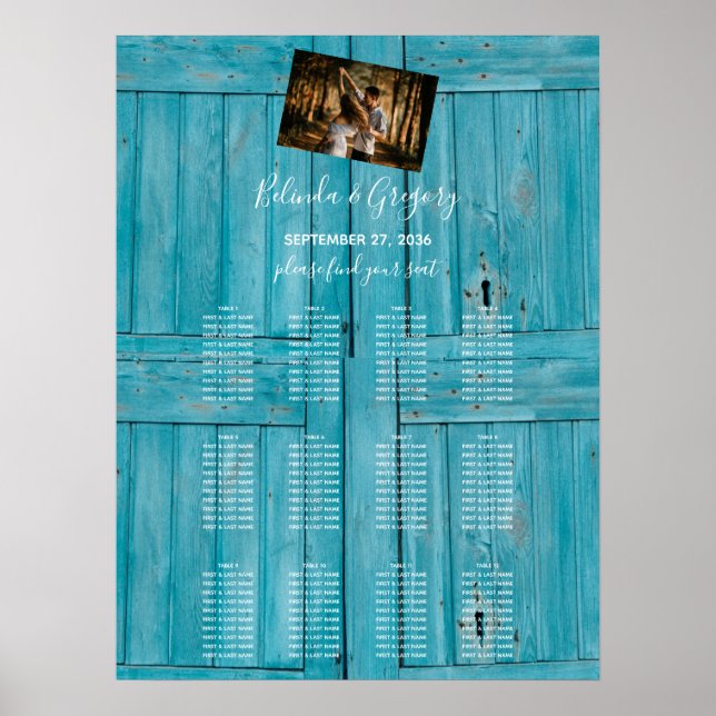 Poster Mariage photo en bois bleu rustique (Devant)