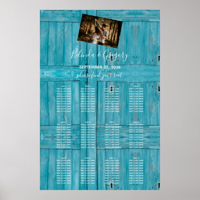 Poster Mariage photo en bois bleu rustique (Devant)