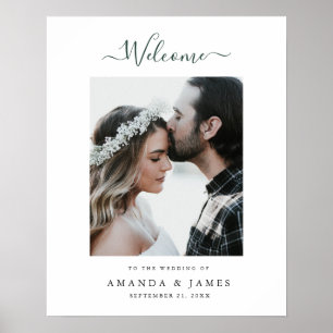 Poster Mariage photo en vert Script Bienvenue