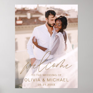 Poster Mariage photo Gold Modern Script Bienvenue Élégant