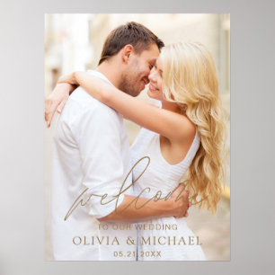 Poster Mariage photo Gold Modern Script Bienvenue Élégant