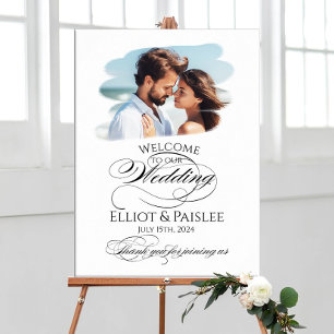 Poster Mariage photo signe de bienvenue élégant calligrap