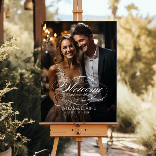 Poster Mariage photo signe de bienvenue élégant calligrap