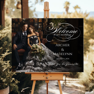 Poster Mariage photo signe de bienvenue élégant calligrap