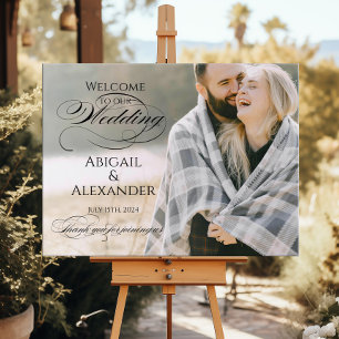 Poster Mariage photo signe de bienvenue élégant calligrap