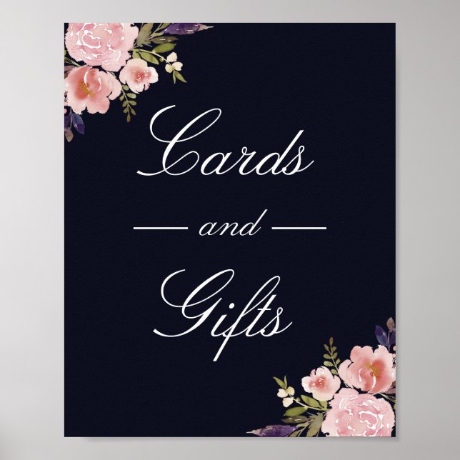 Poster Mariage Pink Navy Peonys Cartes Et Cadeaux (Devant)