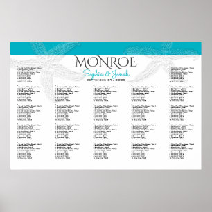 Poster Mariage Plage Bleu Starfish Grand Seating Chart