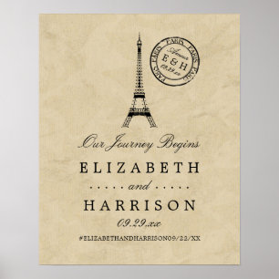 Poster Mariage postal vintage Tour Eiffel Paris