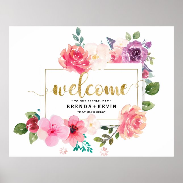 Poster Mariage Poster-Bienvenue Typographie Floral Cadre (Devant)