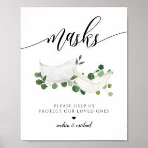 Poster Mariage PPE Masques Distances sociales Aquarelle