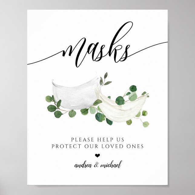Poster Mariage PPE Masques Distances sociales Aquarelle (Devant)