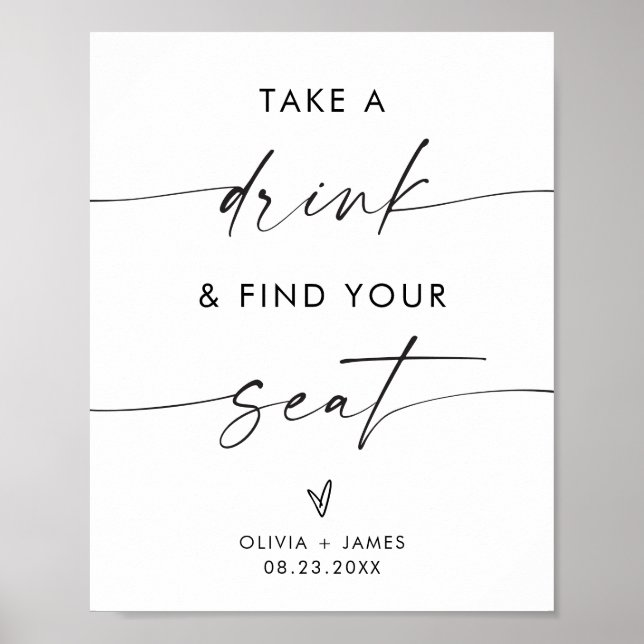 Poster Mariage Prendre Un Verre Trouver Votre Siège Signa (Devant)