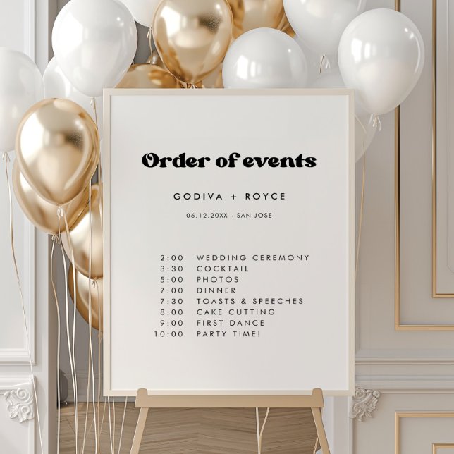 Poster Mariage rétro élégant Ordre des événements (Créateur téléchargé)