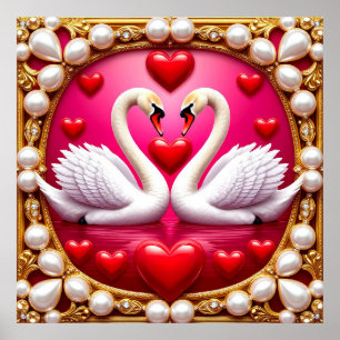 Poster Mariage Romantique Cygnes Encadrés par Ornat