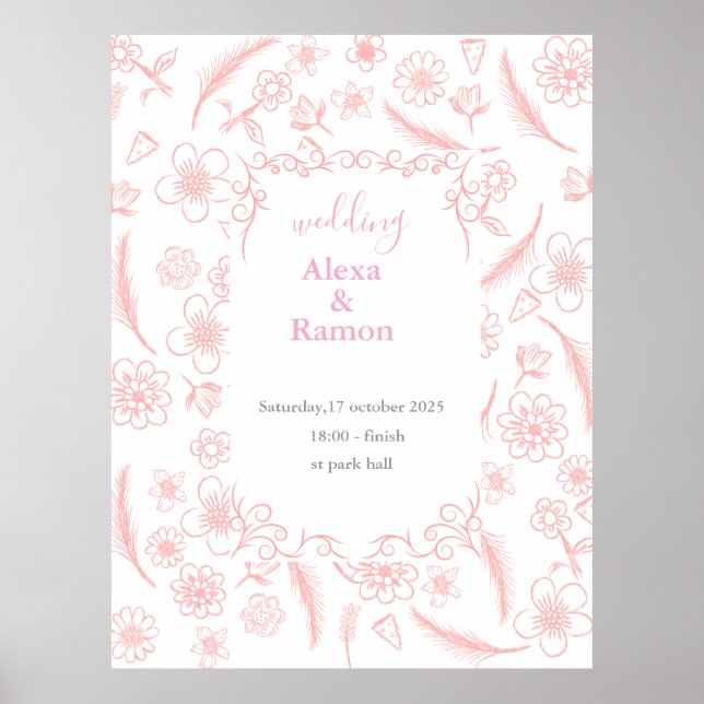 Poster mariage rose (Devant)