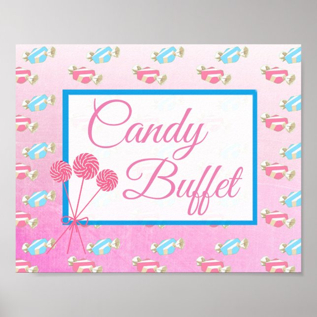 Poster Mariage rose et bleu de la barre de bonbons (Devant)