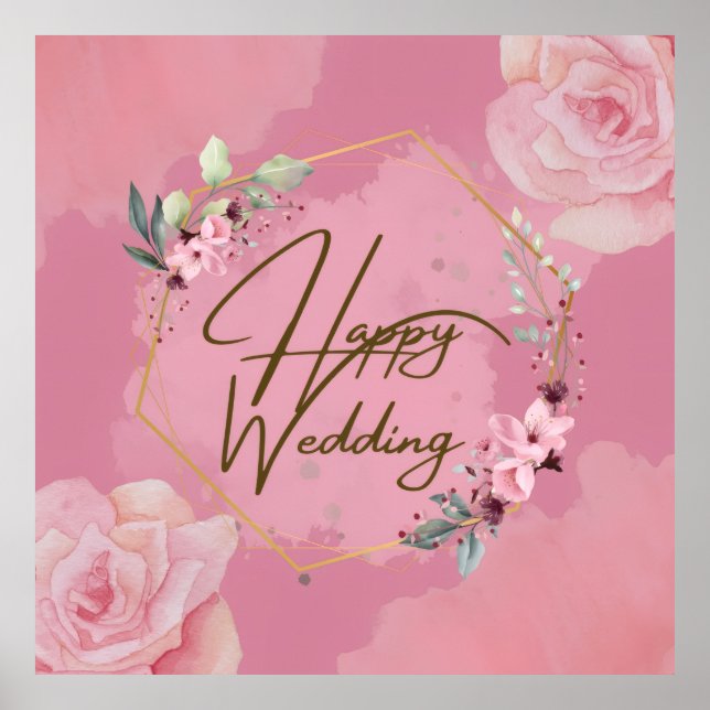 Poster Mariage rose Floral (Devant)