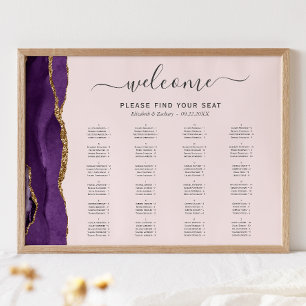 Poster Mariage rose pâle Agate d'or violet