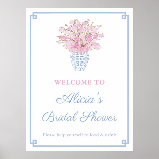 Poster Mariage Rose Poudré et Bleu Pâle de Style Chinoise (Devant)