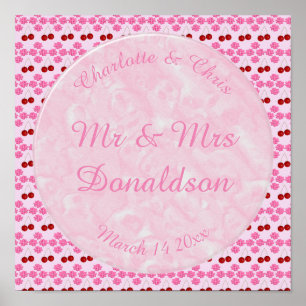 Poster Mariage rose Printemps Cerisiers en fleurs et ceri