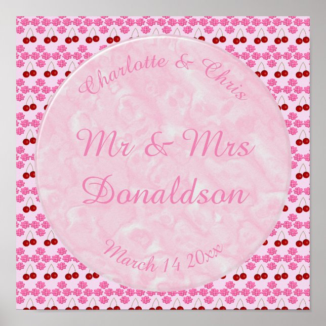 Poster Mariage rose Printemps Cerisiers en fleurs et ceri (Devant)