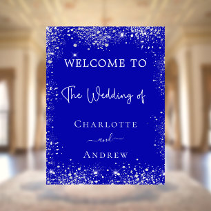 Poster Mariage royal bleu argent parties scintillant bien