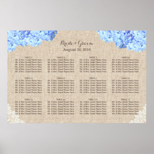 Poster Mariage Rustique Blue Hydrangea dentelle Burlap Si