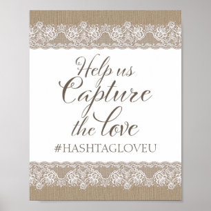 Poster Mariage rustique Burlap et dentelle, panneau de Fê