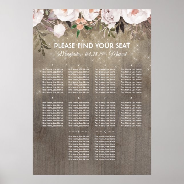 Poster Mariage Rustique Floral Bois (Devant)