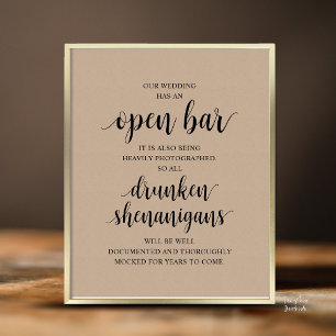 Poster Mariage Rustique Moderne : Bar Ouvert et Shenaniga