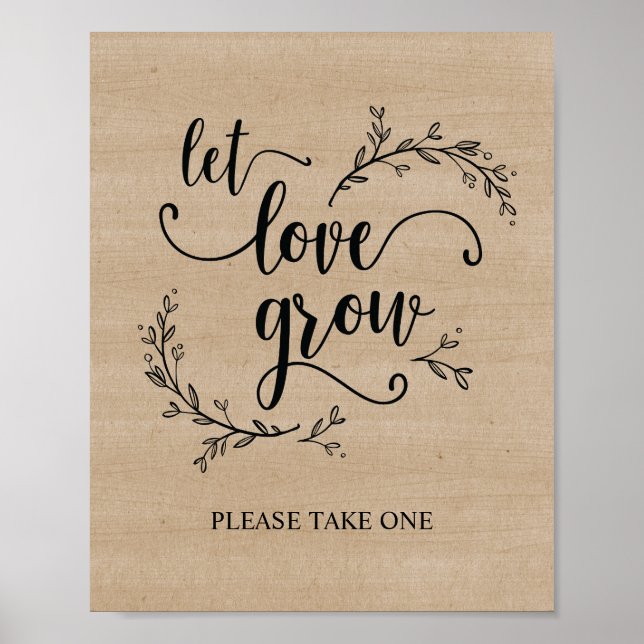 Poster Mariage Rustique Vins Laisser aimer Croissance aff (Devant)