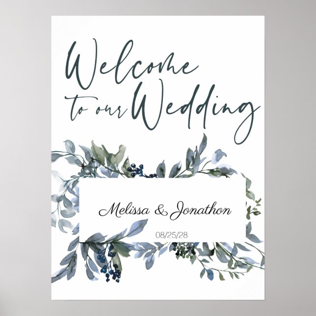 Poster Mariage Sage Silver Green Floral (Devant)